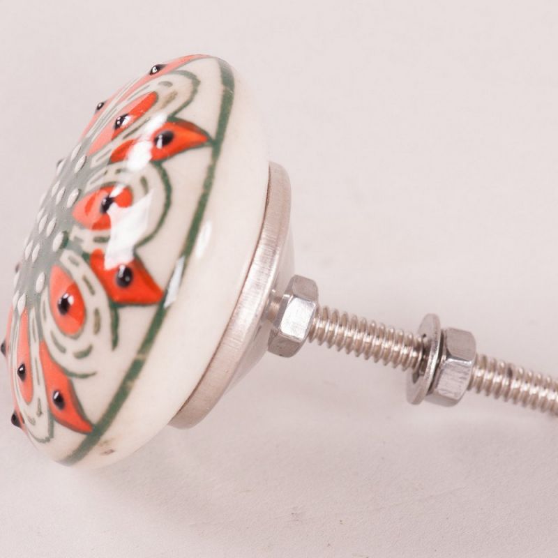 Textured ceramic door knob orange/white