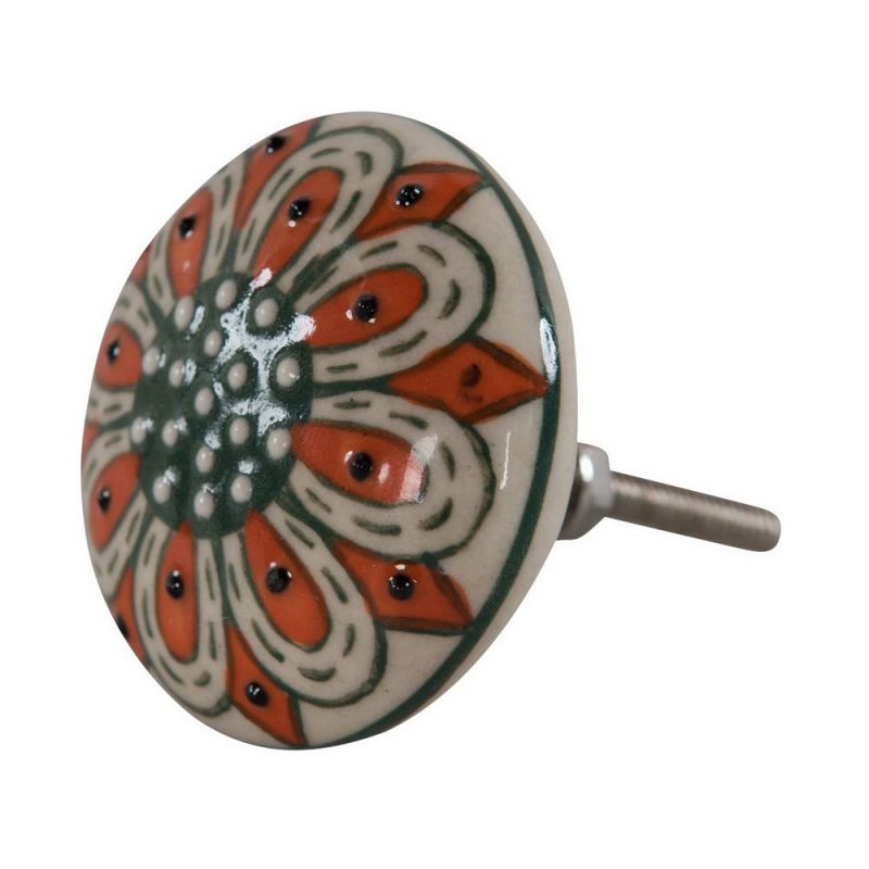 Textured ceramic door knob orange/white