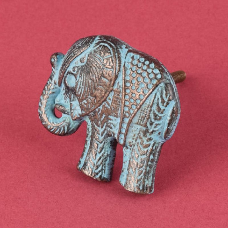 Elephant metal door knob turquoise 