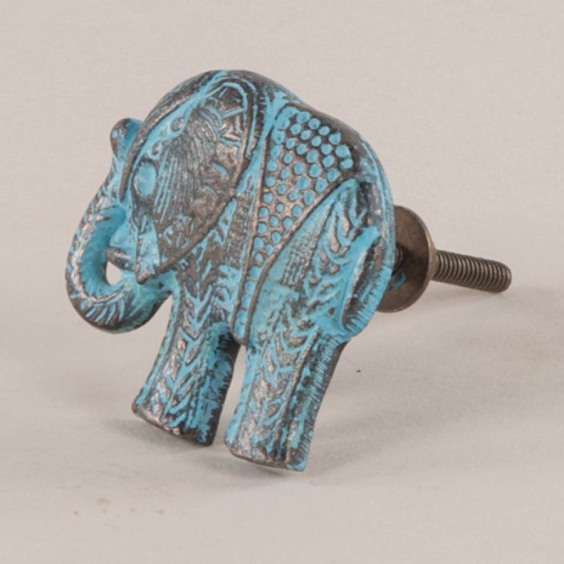 Elephant metal door knob turquoise 