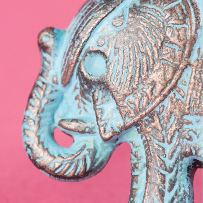 Elephant metal door knob turquoise 