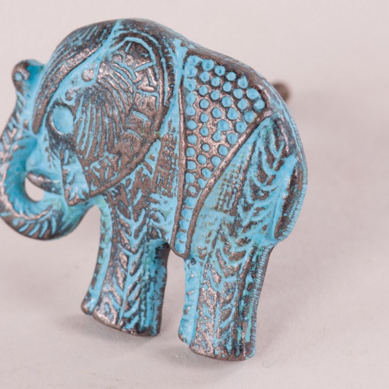 Elephant metal door knob turquoise 