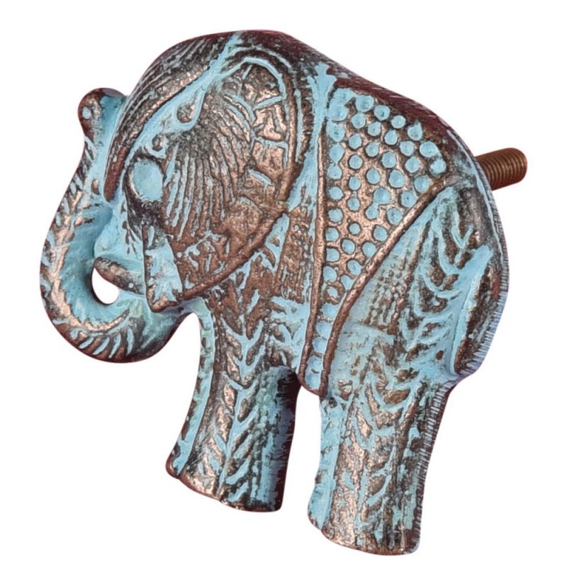 Elephant metal door knob turquoise 