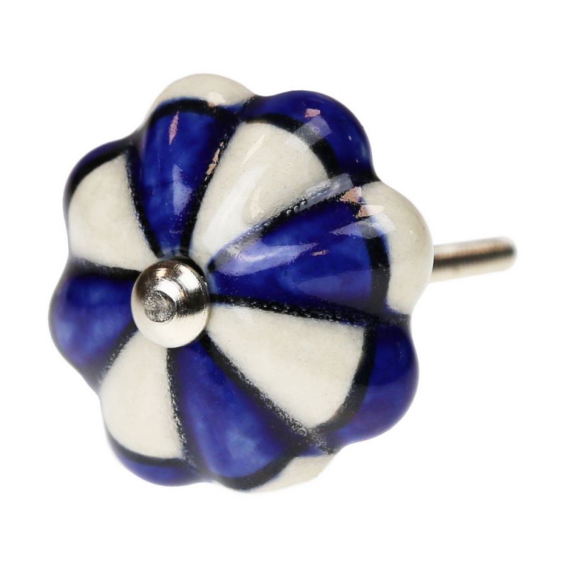 Knob ceramic square blue/white 4cm