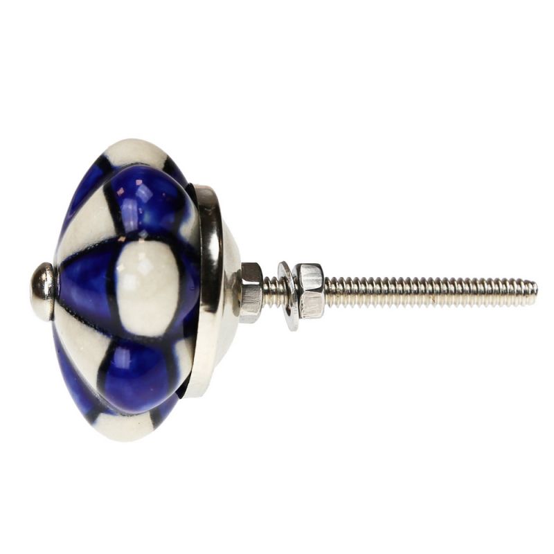 Knob ceramic square blue/white 4cm
