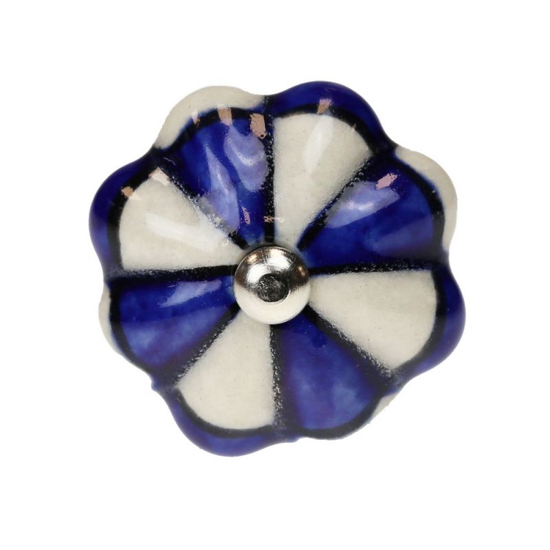 Knob ceramic square blue/white 4cm