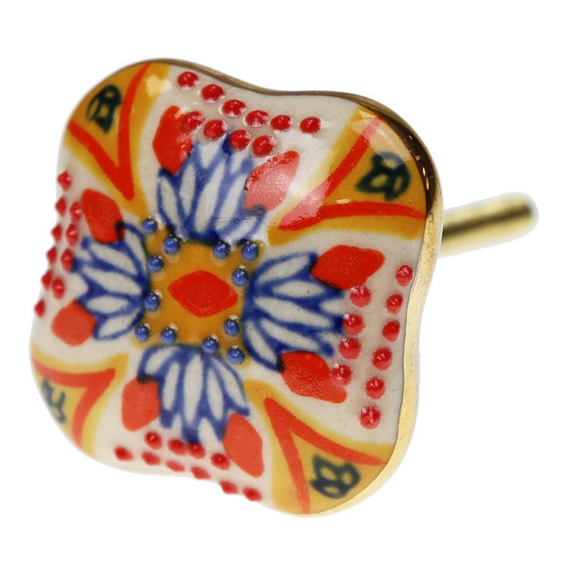 Knob Square Floral ceramic 4cm