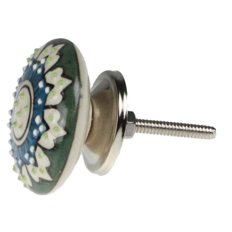 Textured ceramic door knob blue/green