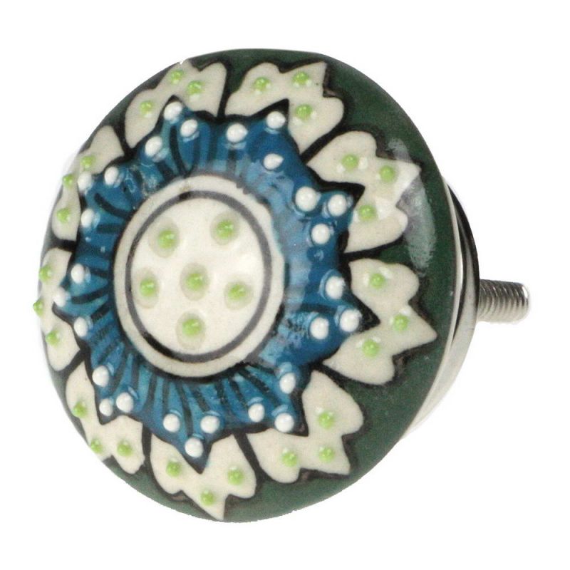 Textured ceramic door knob blue/green