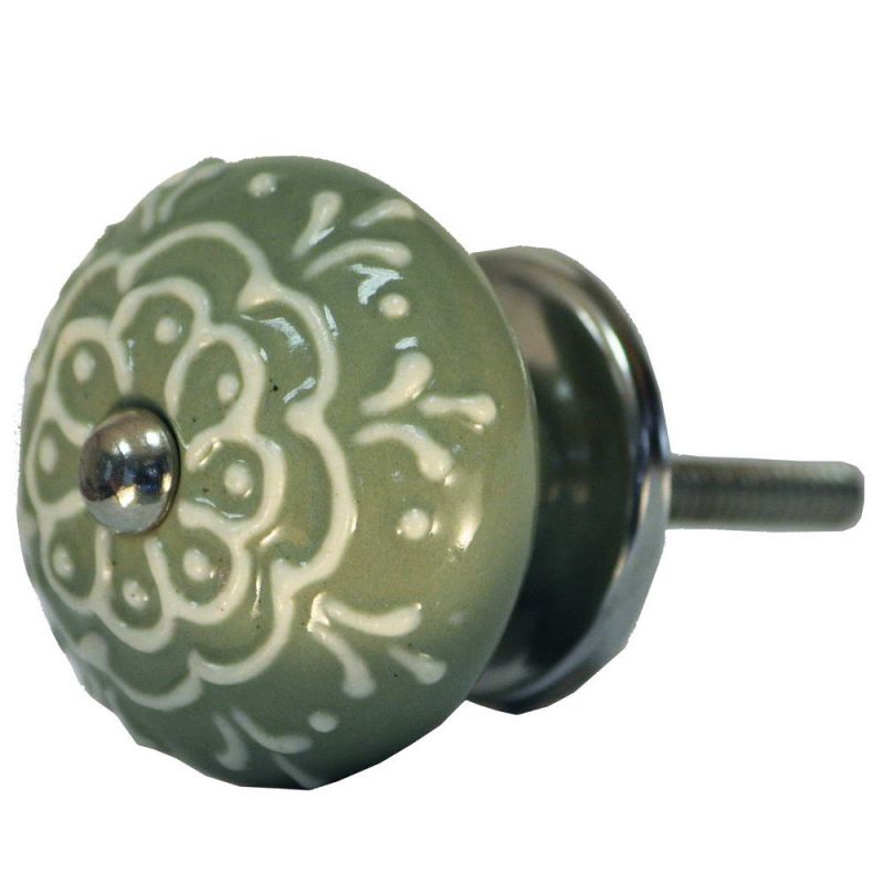 Ceramic Doorknob With White Emboss Painting