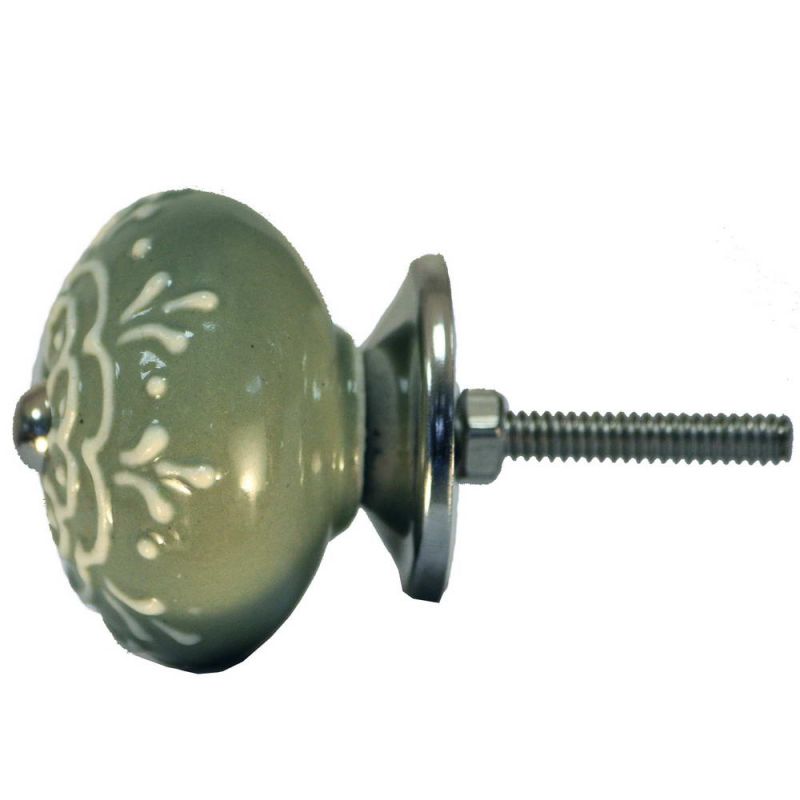 Ceramic Doorknob With White Emboss Painting