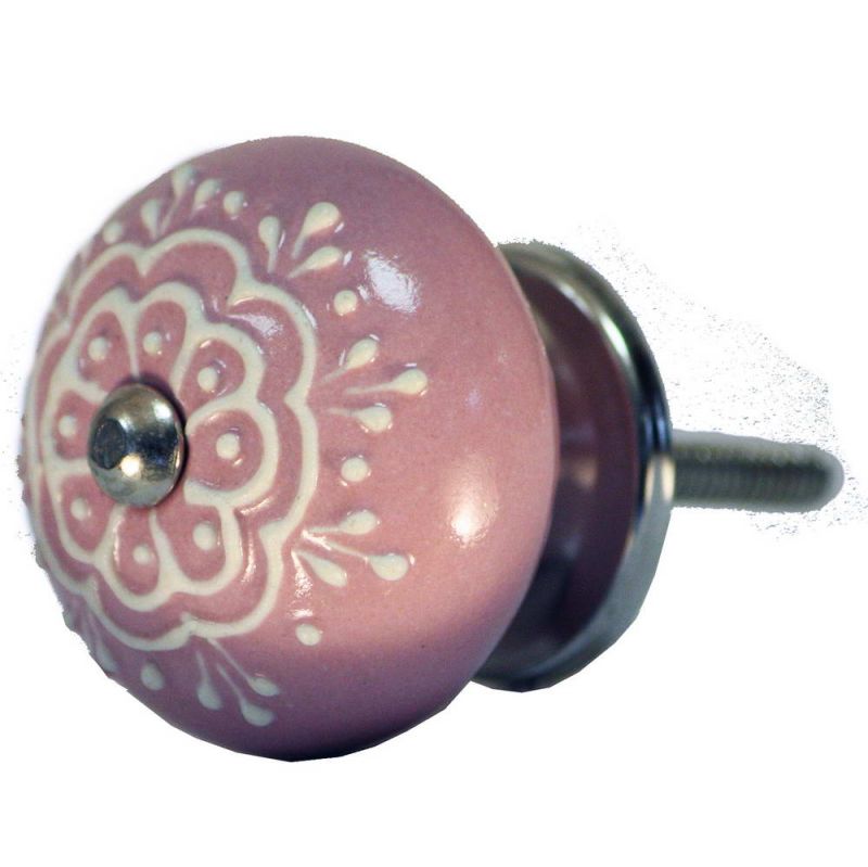 Ceramic Doorknob With White Emboss Painting