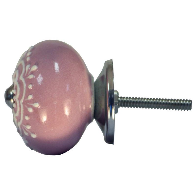 Ceramic Doorknob With White Emboss Painting