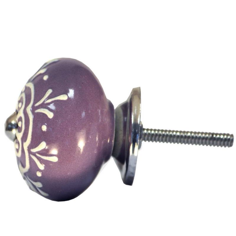 Ceramic Doorknob With White Emboss Painting