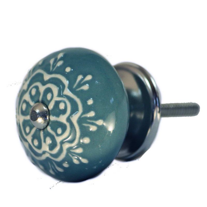 Ceramic Doorknob With White Emboss Painting