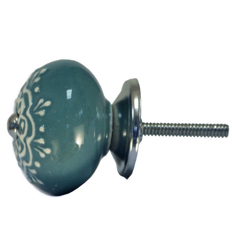 Ceramic Doorknob With White Emboss Painting