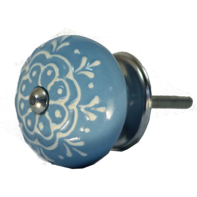 Ceramic Doorknob With White Emboss Painting