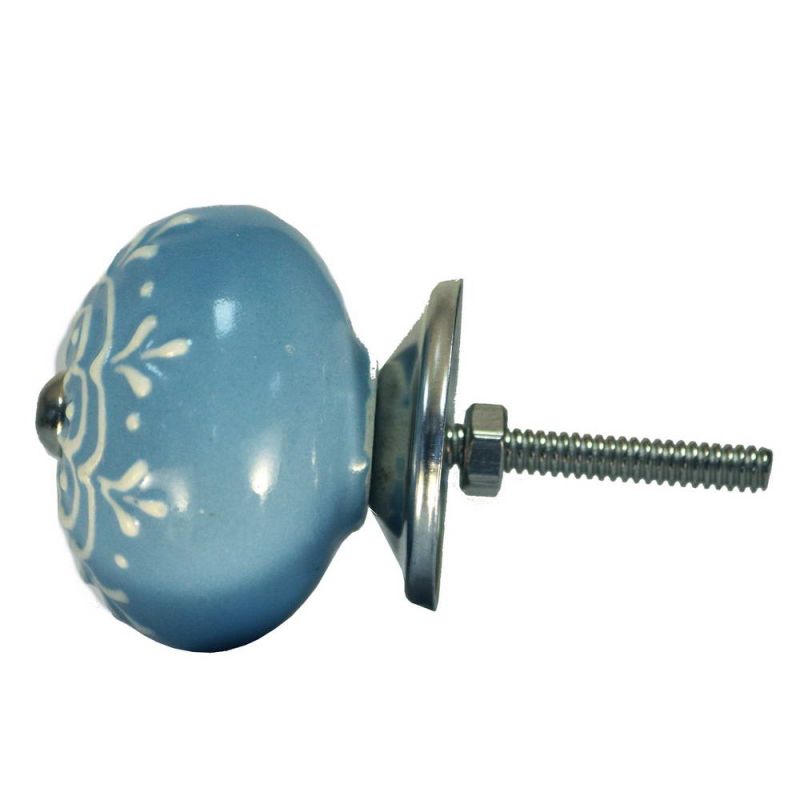 Ceramic Doorknob With White Emboss Painting