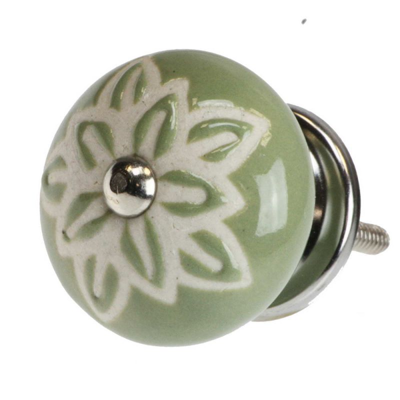 Ceramic Doorknob With White Wax Flower