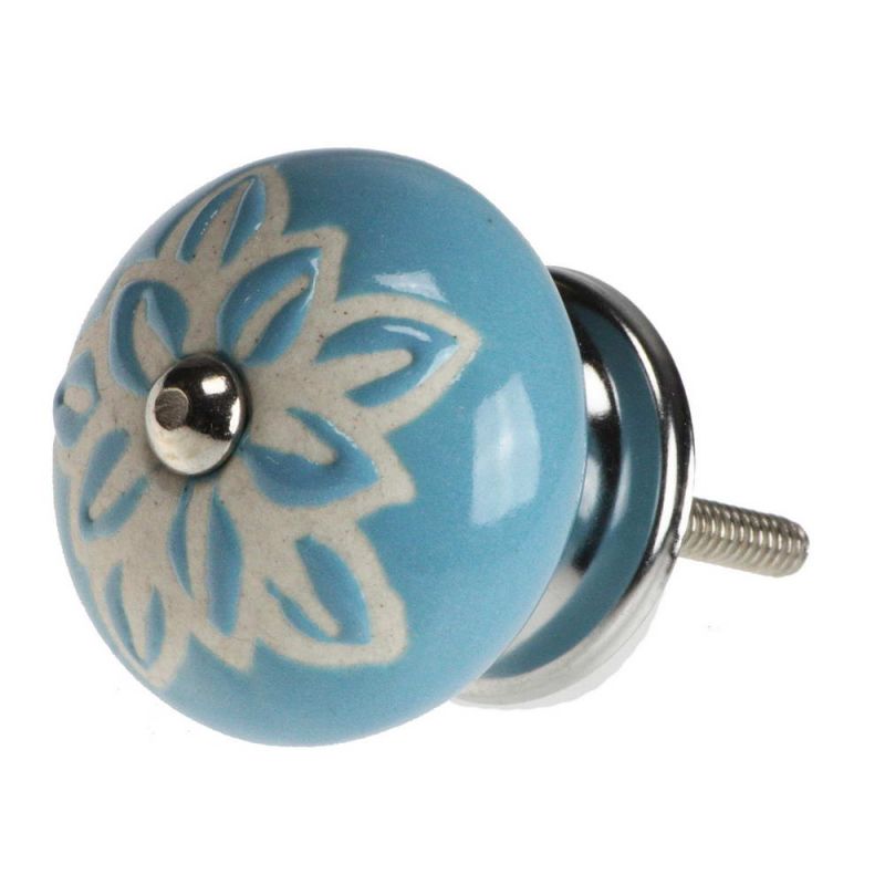 Ceramic Doorknob With White Wax Flower