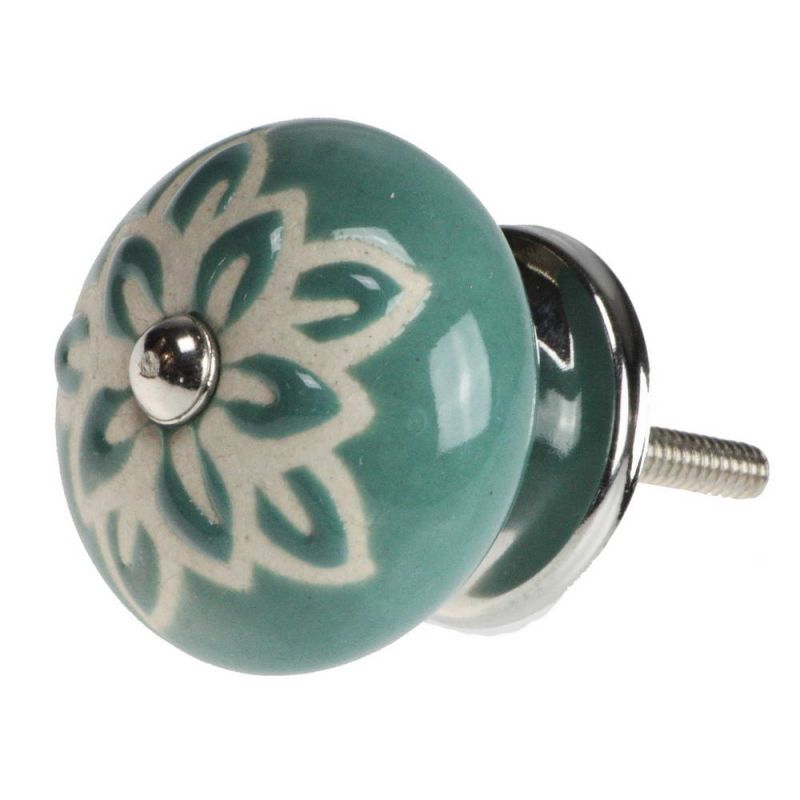 Ceramic Doorknob With White Wax Flower