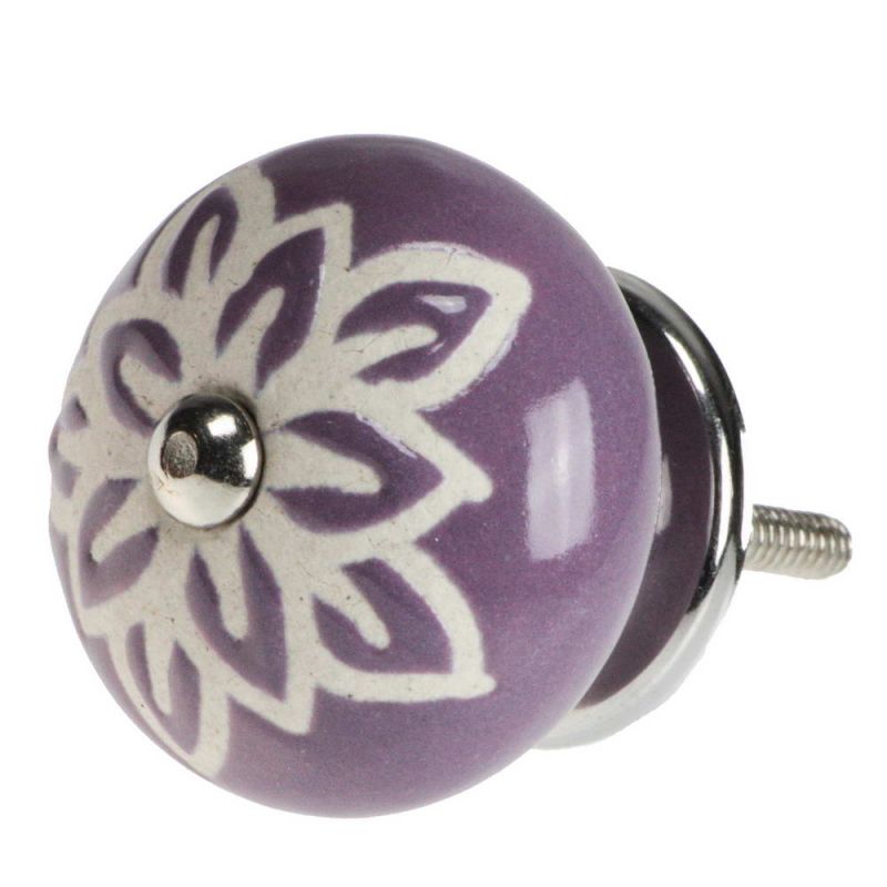 Ceramic Doorknob With White Wax Flower