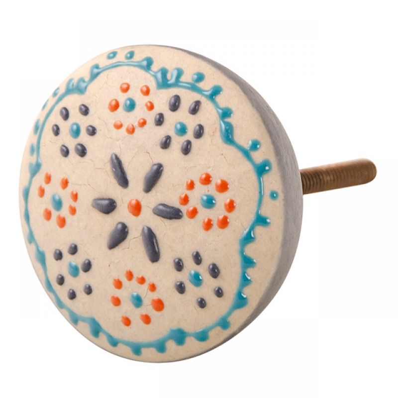 Hand Painted Floral Motif Ceramic Knob