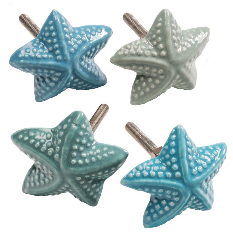 Hand made ceramic starfish doorknob, 3x12cm