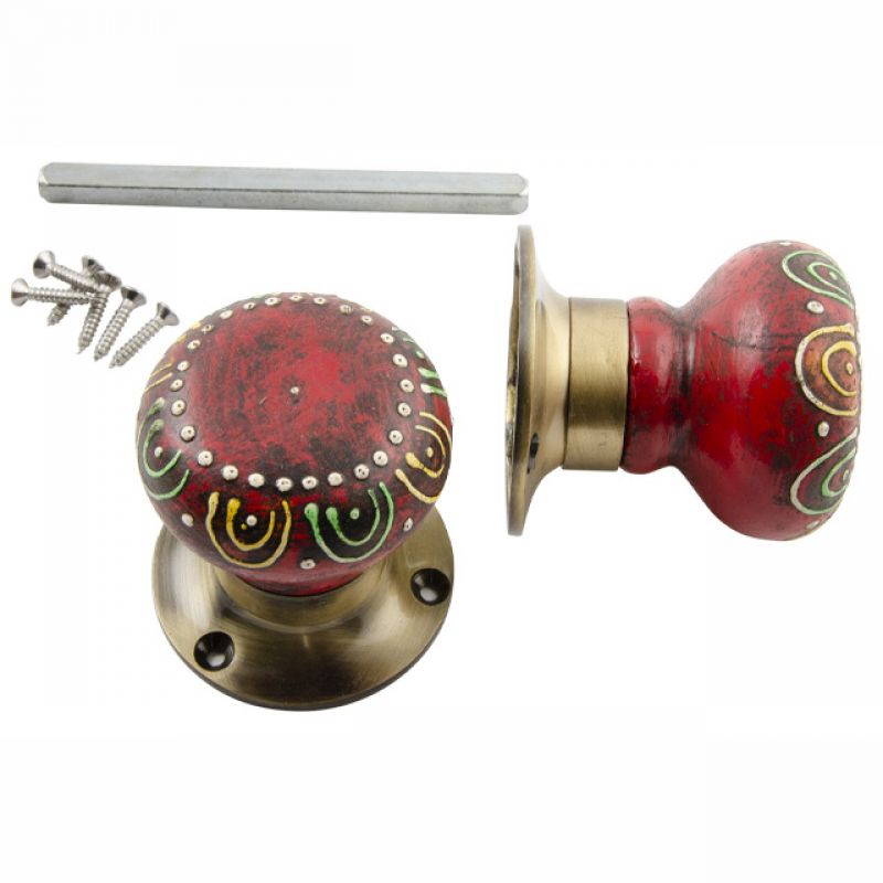 Pair Of Wooden Hand Painted Door Knobs