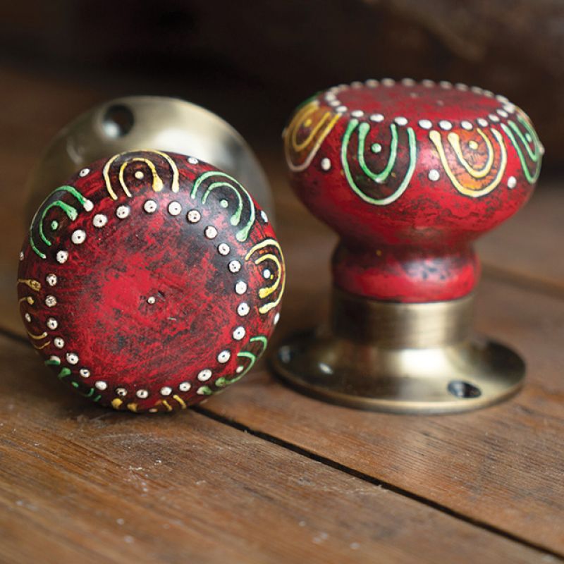 Pair Of Wooden Hand Painted Door Knobs