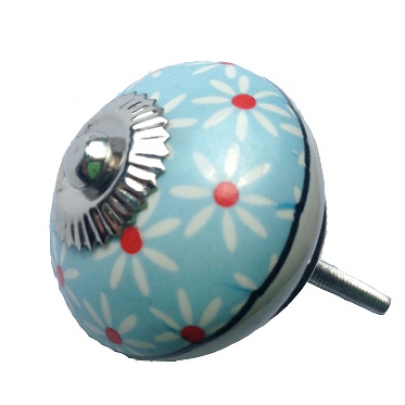 Πόμολο σιέλ με μαργαρίτες διάμ. 4εκ.