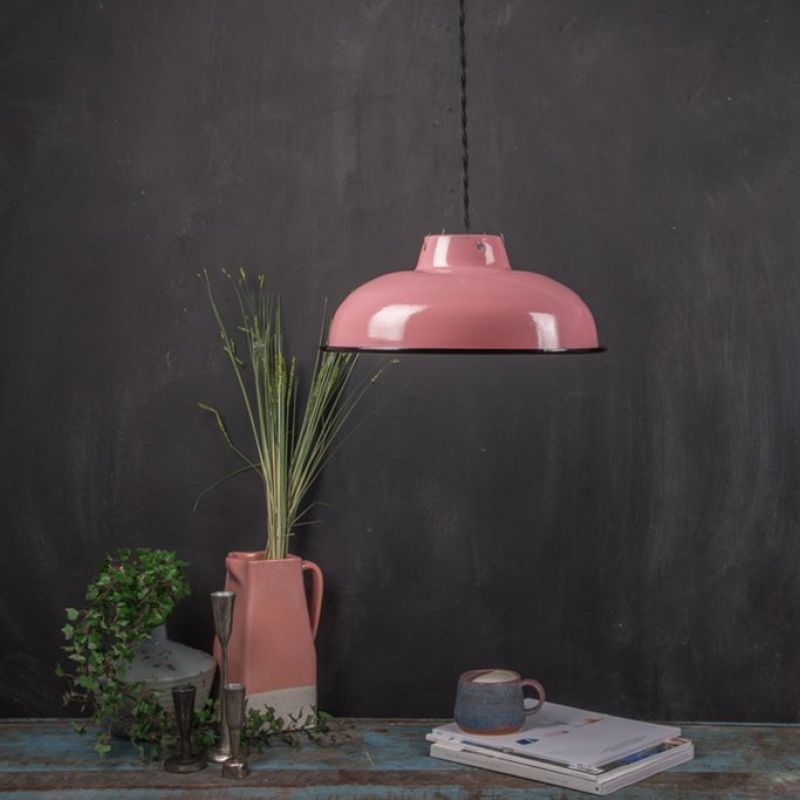 Medium pale pink enamelled lampshade Dia:25.5cm 