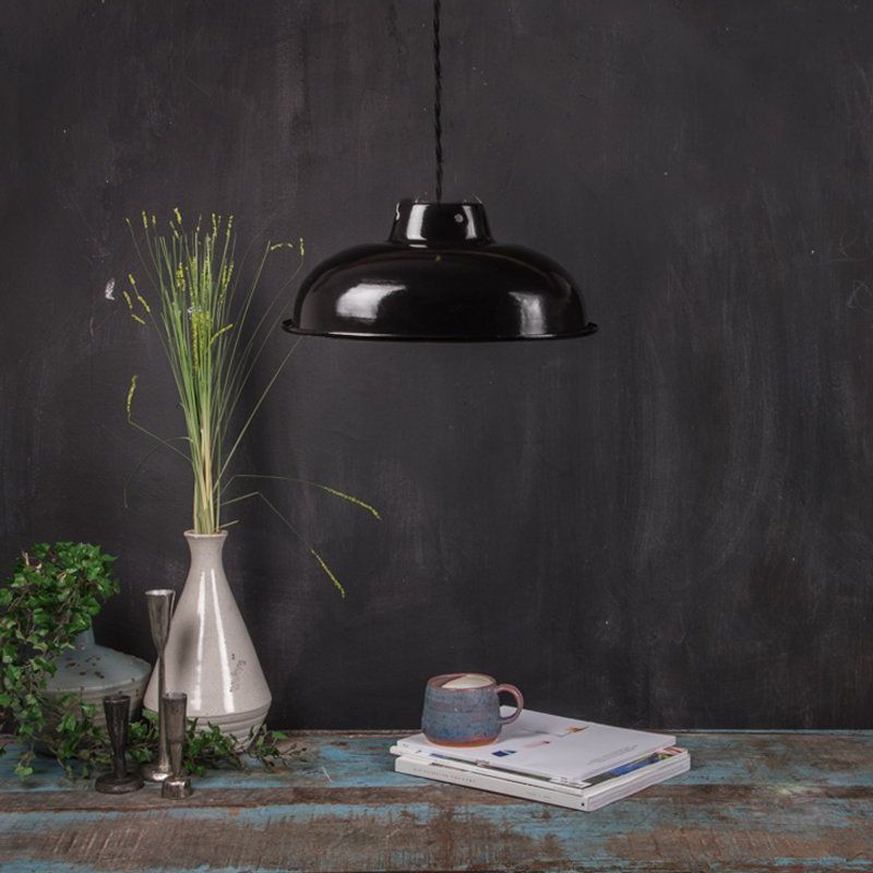 Medium black enamelled lampshade Dia:25.5cm 