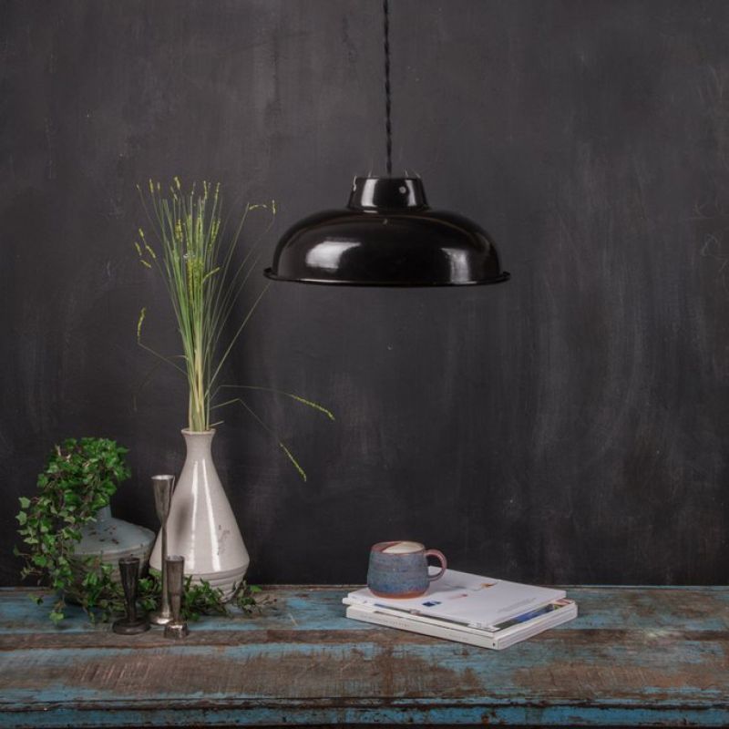 Medium black enamelled lampshade Dia:25.5cm 