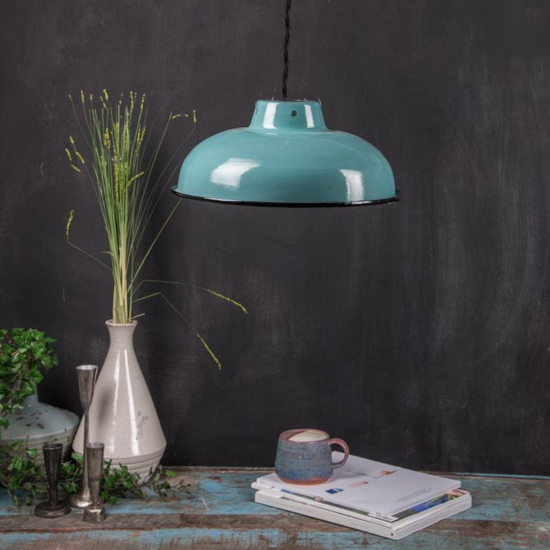 Medium sage green enamelled lampshade Dia:25.5cm 