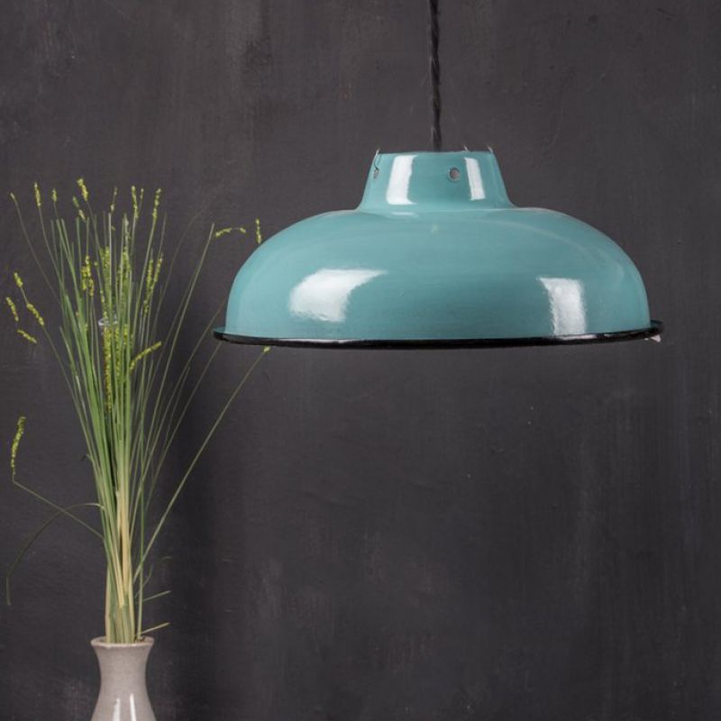 Medium sage green enamelled lampshade Dia:25.5cm 