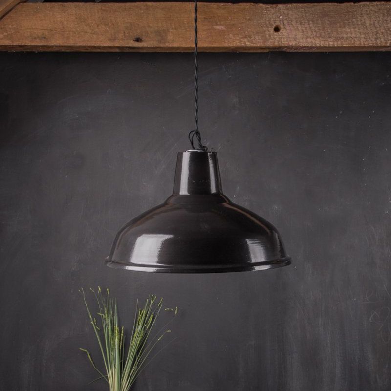 Large black enamelled lampshade Dia:36cm