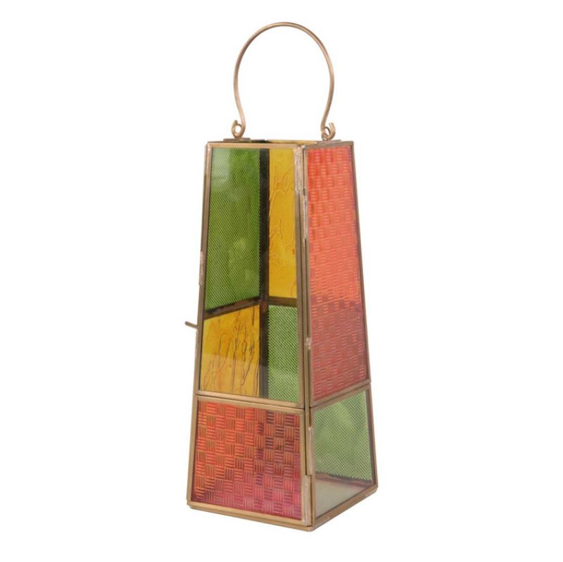 Multi coloured pressed glass lantern 