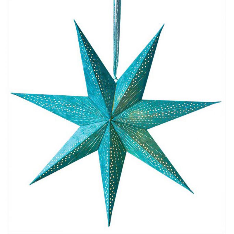 7-Arm Teal Velvet Star With Glitter and LEDs 60cm