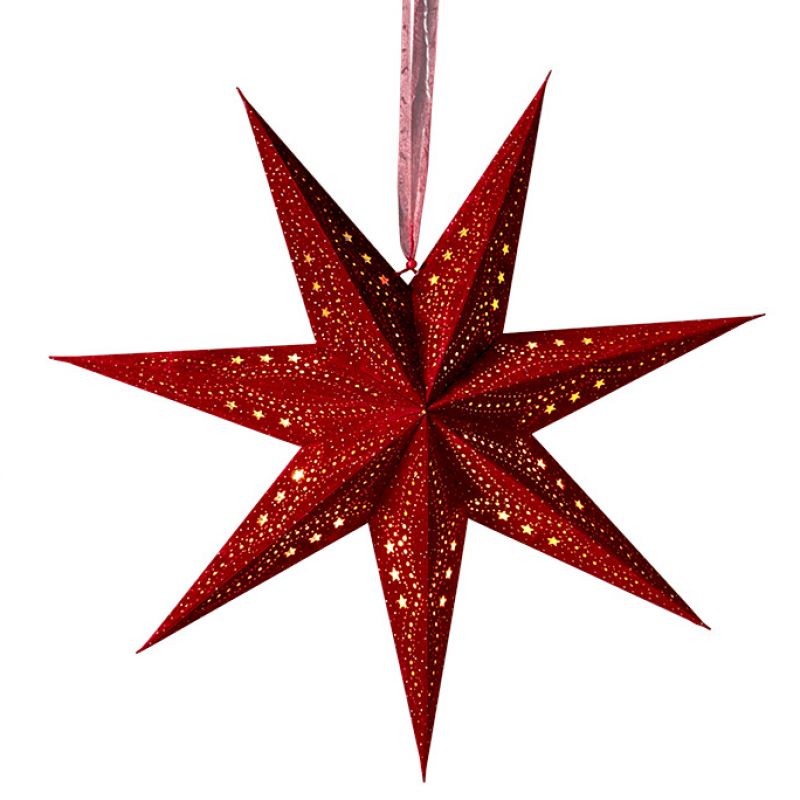 7-Arm Red Velvet Star With Glitter and LEDs