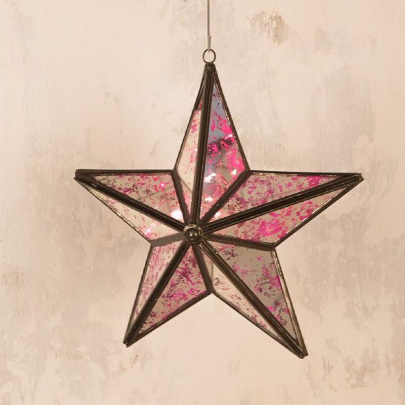 Pink glass hanging star TLH ant. Finish