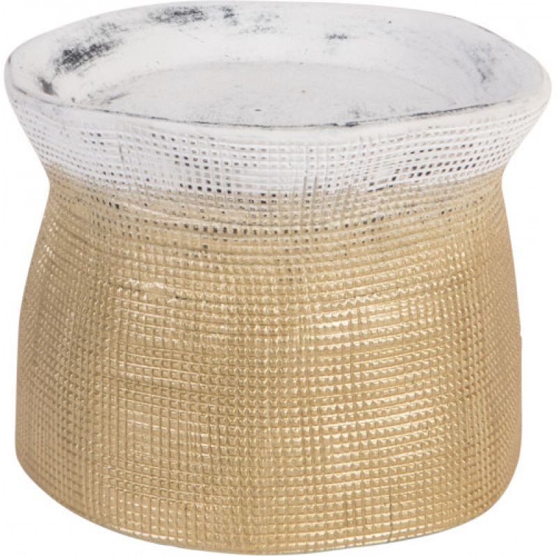 Metallic gold & white earthenware candle holder