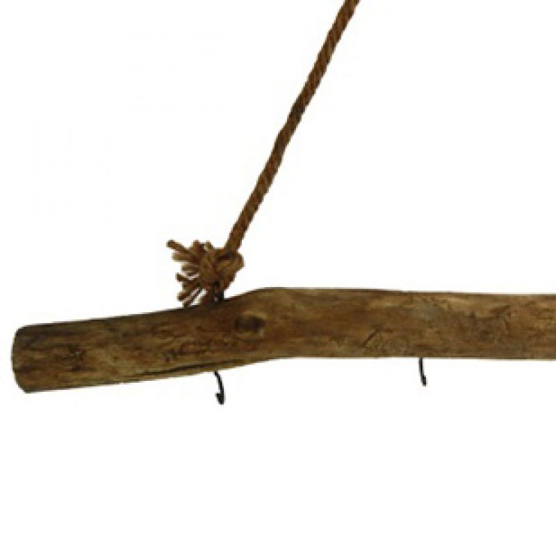 Historic wood stick hanger with 6 hooks 78x40cm Natural