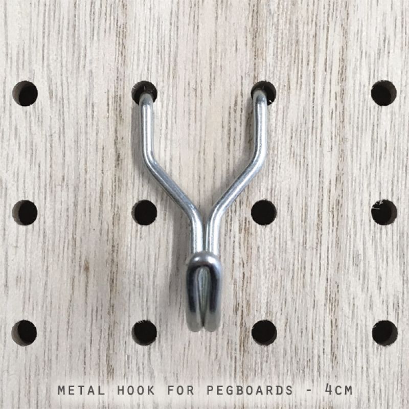 Metal hook for pegboard