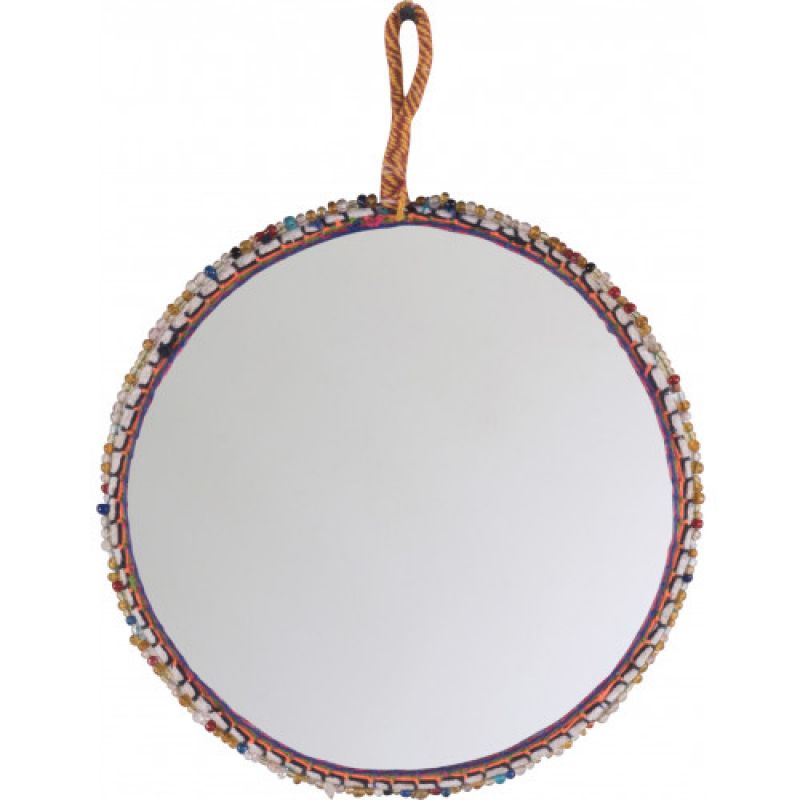 Mirror with beaded cotton trim 20cm