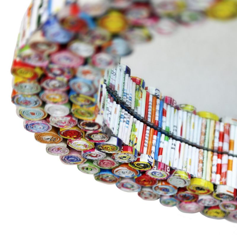 Round Sprials  Mirror (w.frame width of 8 cm) -  Multi colors Recycled Paper & MDF