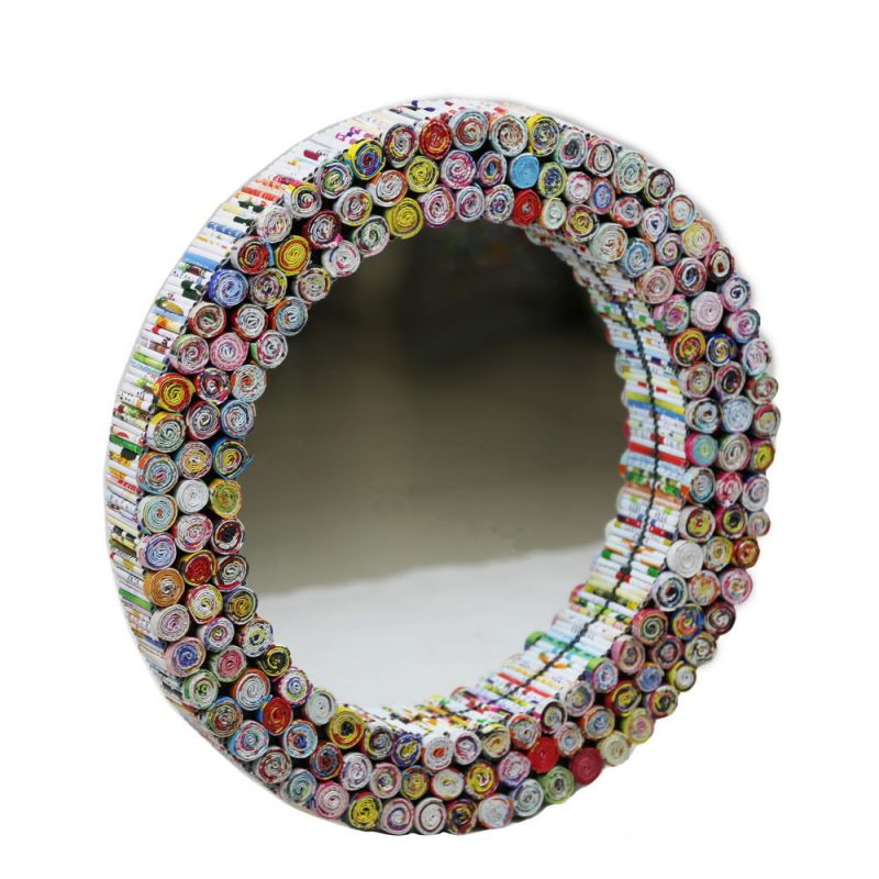 Round Sprials  Mirror (w.frame width of 8 cm) -  Multi colors Recycled Paper & MDF