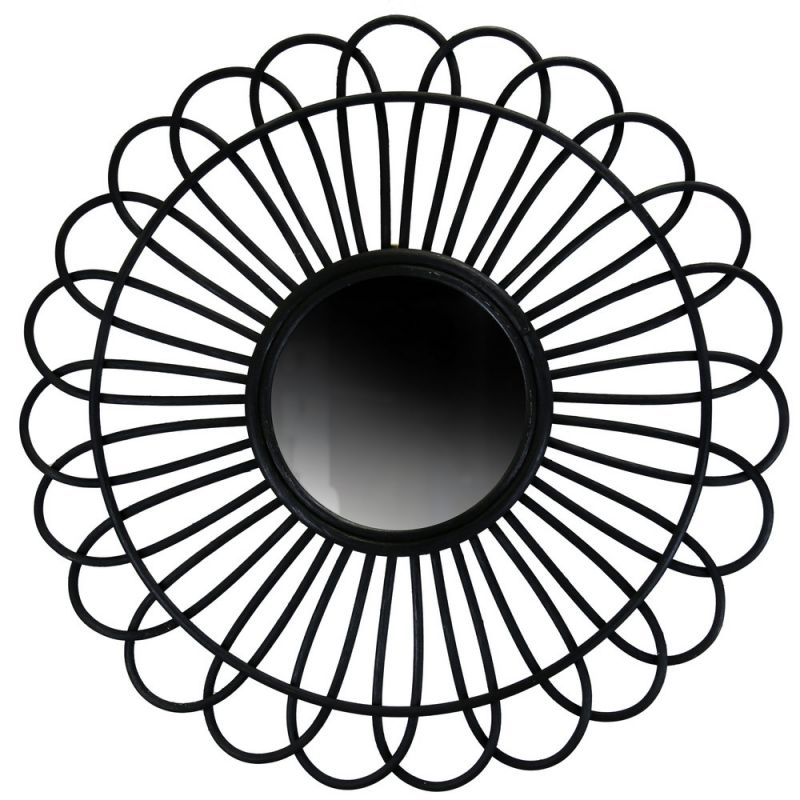 Καθρέπτης rattan λουλούδι 70εκ. - μαύρος