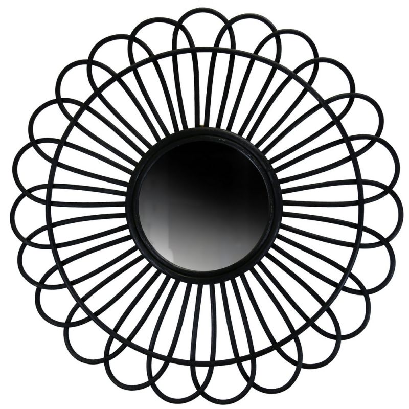 Round Rattan Mirror - Black Rattan