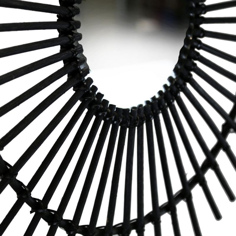 Round Rattan Mirror - Black Rattan